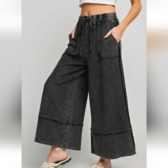 easel Pants - Easel Heather Dark Grey Elastic Waist Wide legs palazzo Lounge Pants Medium